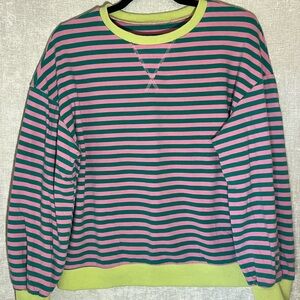 Amazon Essentials Pink and Green Striped Sweatshirt